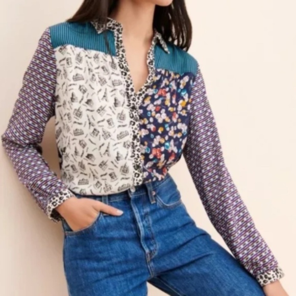 Anthropologie Maeve The Fern Button Up Spring Button Down Shirt Blouse - Picture 1 of 11